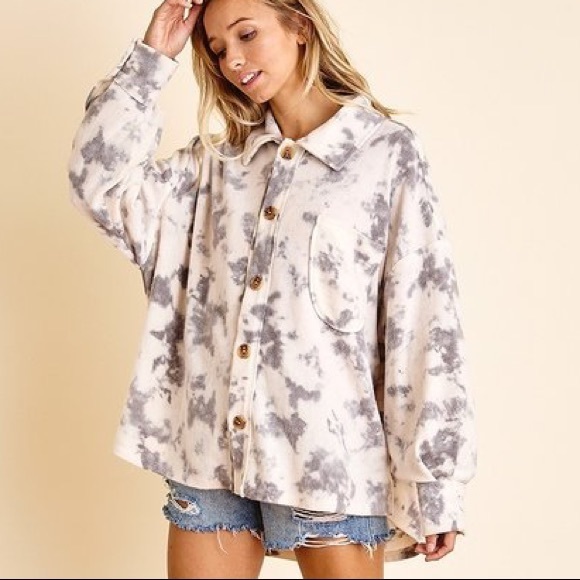 🌪HAZY PRINT BRUSHED KNIT BUTTON DOWN - Picture 5 of 5